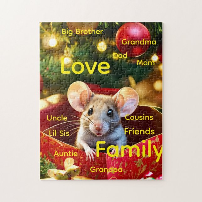 Joyeuses Fêtes Joyeux Noël Souris Amour Puzzle  (Vertical)