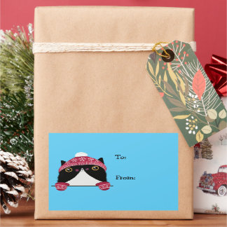 Joyeuses fêtes mignonnes Étiquette cadeau chat