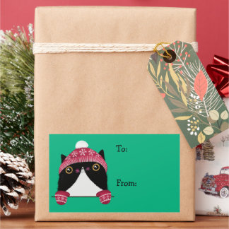 Joyeuses fêtes mignonnes Étiquette cadeau chat