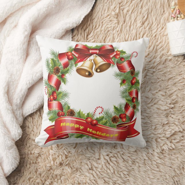 Joyeuses fêtes Mistletoe Wreath Coussin décoratif (Couverture)