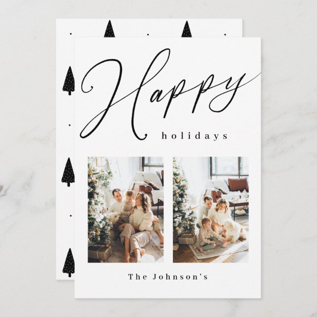 Joyeuses Fêtes noir et blanc Carte de vacances pho (Devant / Derrière)