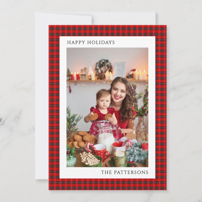 Joyeuses Fêtes Tartan Rouge Photo | Noël (Devant)