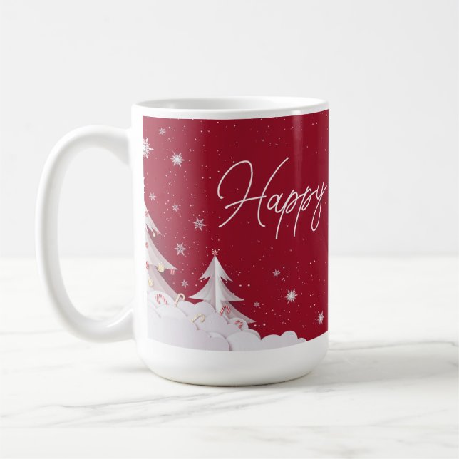 Joyeuses Fêtes – Tasse Rouge Rubis Festive d'Hiver (Gauche)