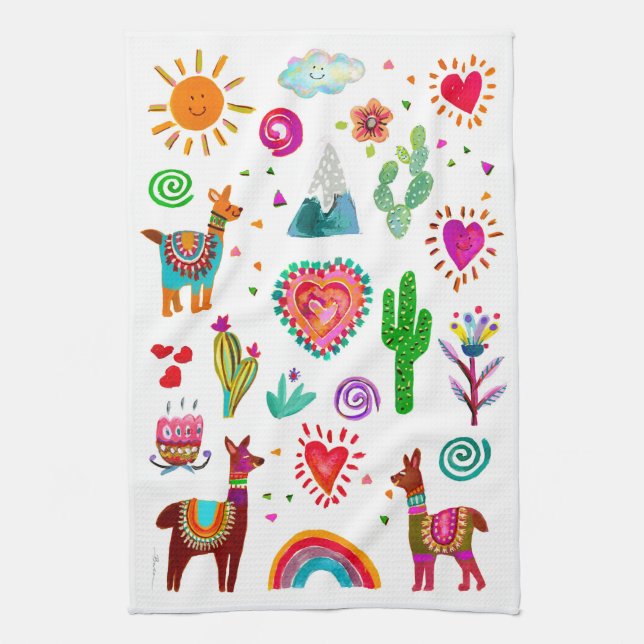 Joyeuses lamas & Coeurs Serviettes de cuisine simp (Vertical)