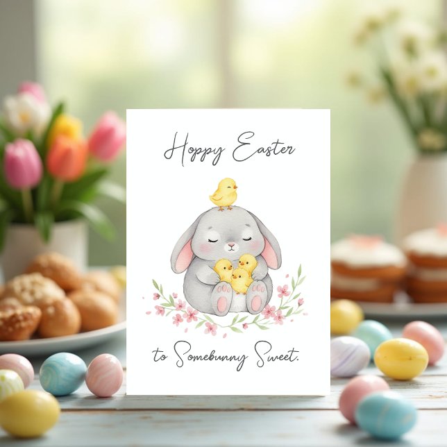 Joyeuses Pâques à Somebunny Sweet Carte de Pâques (Hoppy Easter to Somebunny Sweet – Cute Bunny & Chicks Easter Greeting Card)