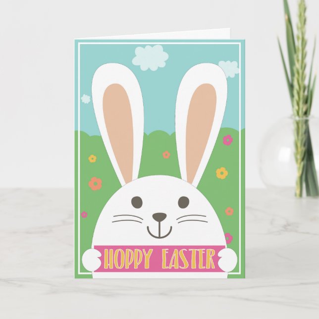 "Joyeuses Pâques" avec carte de vœux de lapin blan (Devant)