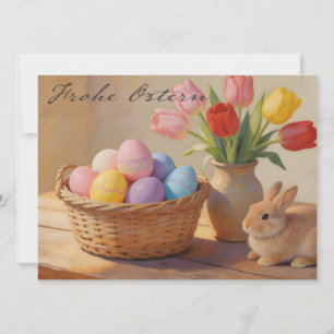 Joyeuses Pâques avec des œufs colorés et des tulip
