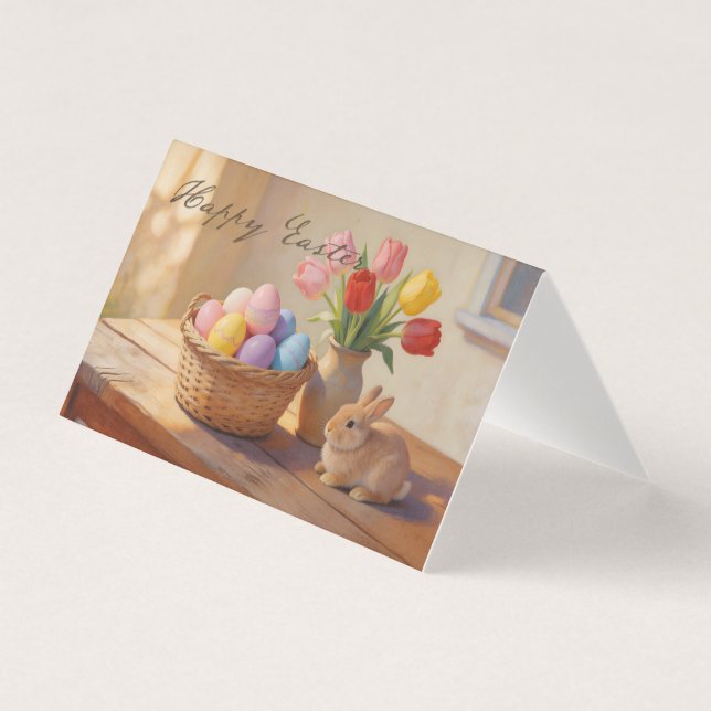 Joyeuses Pâques avec œufs colorés et tulipes (Front)