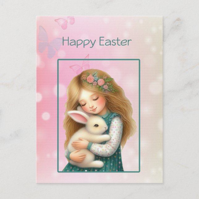 Joyeuses Pâques avec une carte de fille mignonne e (Devant)
