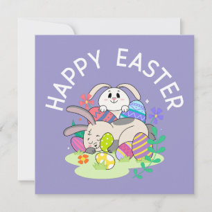 Joyeuses Pâques – Carte de vœux Lapins & Œufs