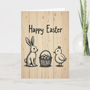 Joyeuses Pâques Carte en Bois Rustique