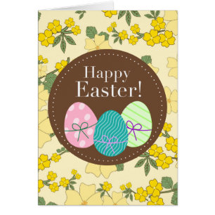 Joyeuses Pâques carte florale vintage jaune