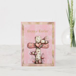 Joyeuses Pâques Croix Lapin Fleurs Œufs