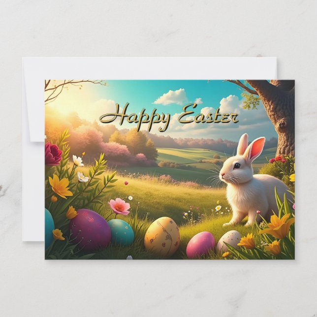 Joyeuses Pâques dans un paysage printanier (Devant)