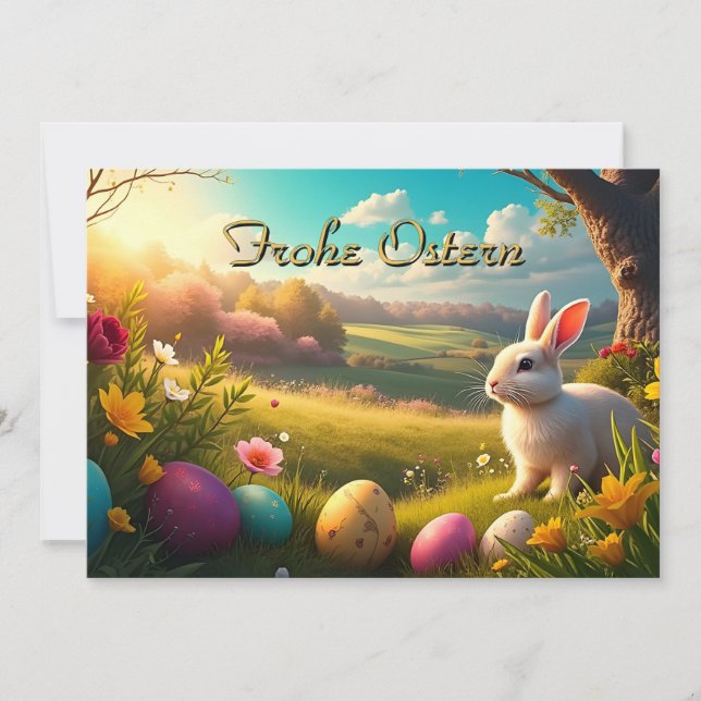 Joyeuses Pâques dans un paysage printanier (Devant)