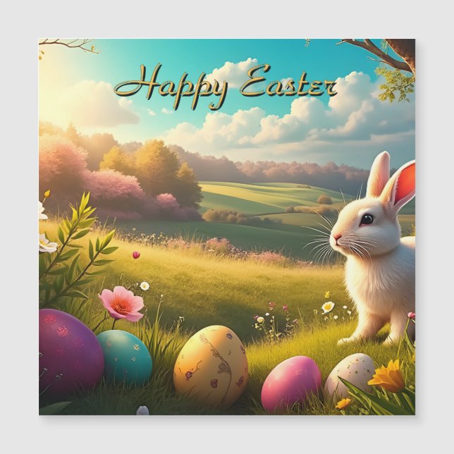 Joyeuses Pâques dans un paysage printanier (Devant)
