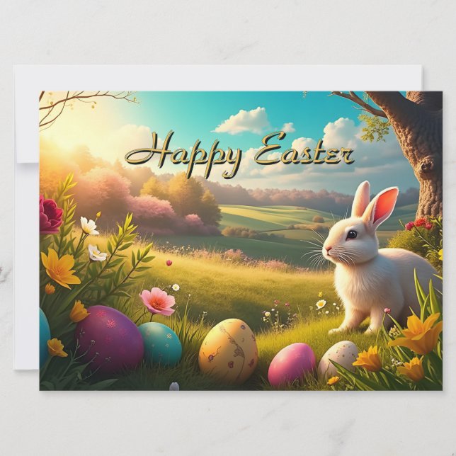 Joyeuses Pâques dans un paysage printanier (Devant)