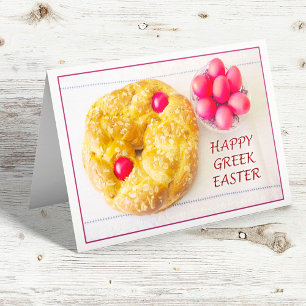 Joyeuses Pâques grecques avec carte de pain Tsoure