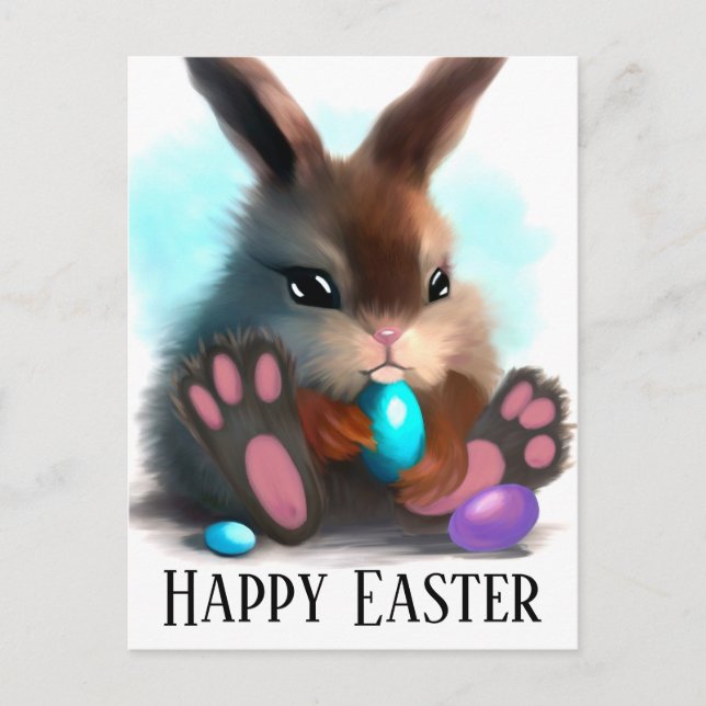 Joyeuses Pâques Lapin et Carte postale d'œufs (Devant)