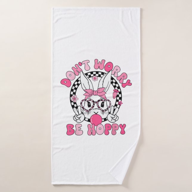 Joyeuses Pâques Lapin Groovy Visage Ne vous inquié (Serviette de bain)