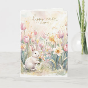 Joyeuses Pâques Maman Carte de Fête Pliée Lapin Bl