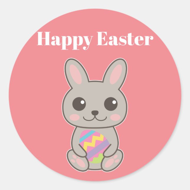 Joyeuses Pâques Mignon Lapin Autocollant Rond Clas (Devant)