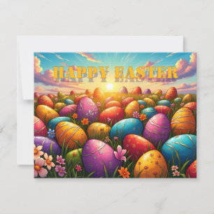 Joyeuses Pâques Œufs Colorés dans une Prairie Prin
