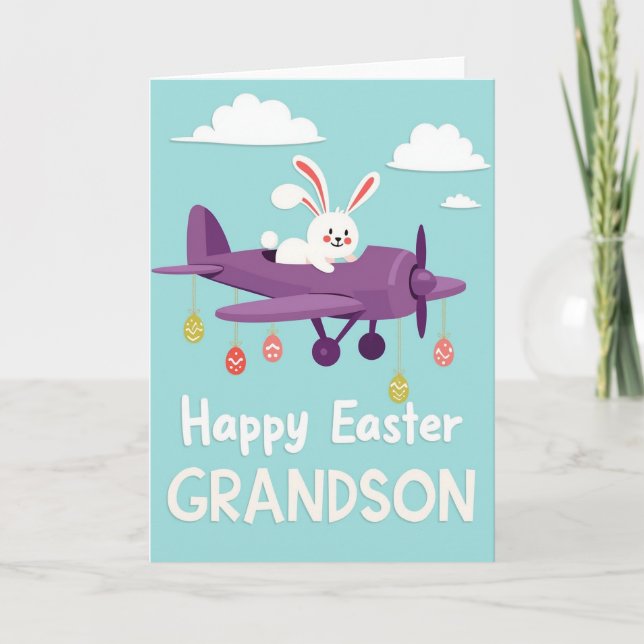 Joyeuses Pâques Petit-Fils Carte Avion Amusant (Devant)