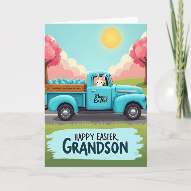 Joyeuses Pâques Petit-Fils Carte Camion (Devant)