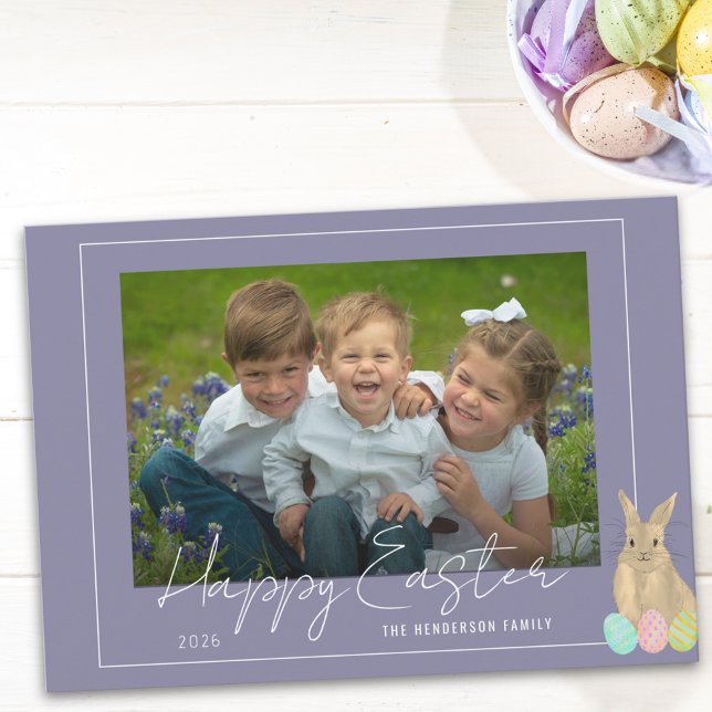 Joyeuses Pâques Photo de Lapin Mignon Carte de Vœu (Watercolor Cute bunny happy Easter photo greetings flat card)