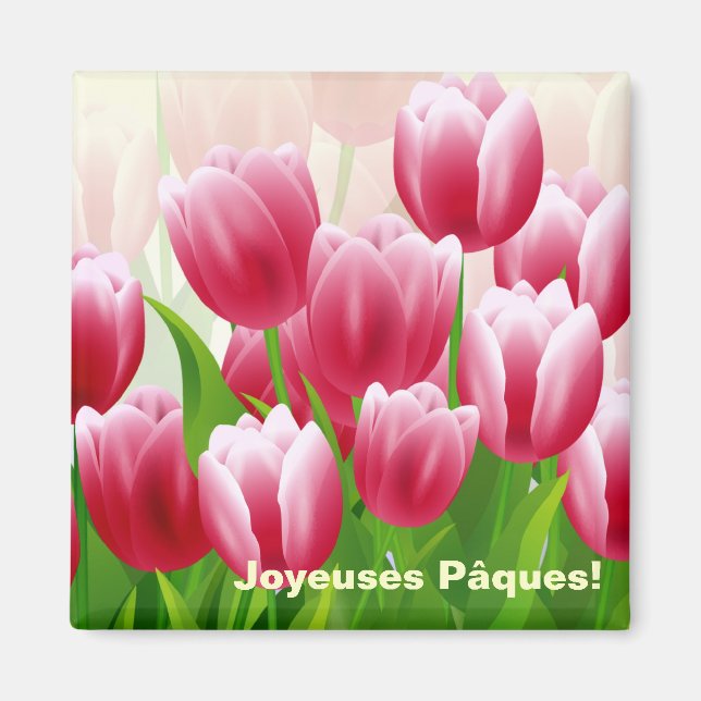 Joyeuses Pâques. Tulipes de printemps Magnets cade (Devant)