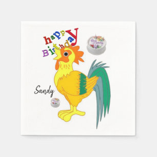 Joyeuses serviettes en papier d'anniversaire, coq