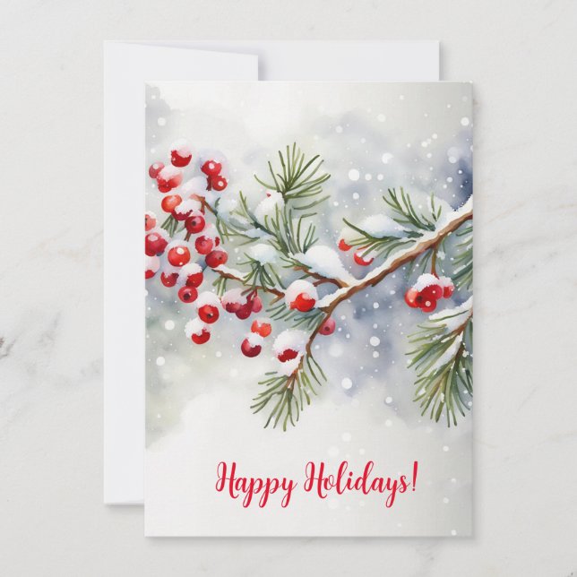 Joyeuses vacances avec baies rouges et neige (Devant)
