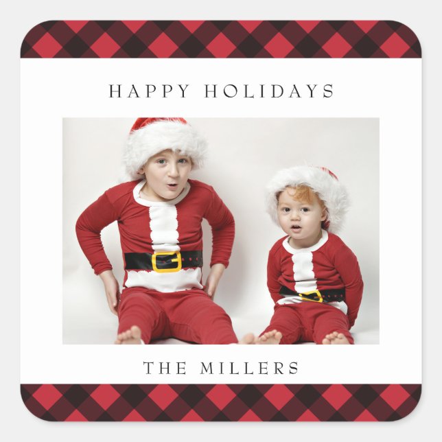 Joyeuses vacances Buffalo Plaid Stickers Étiquette (Devant)