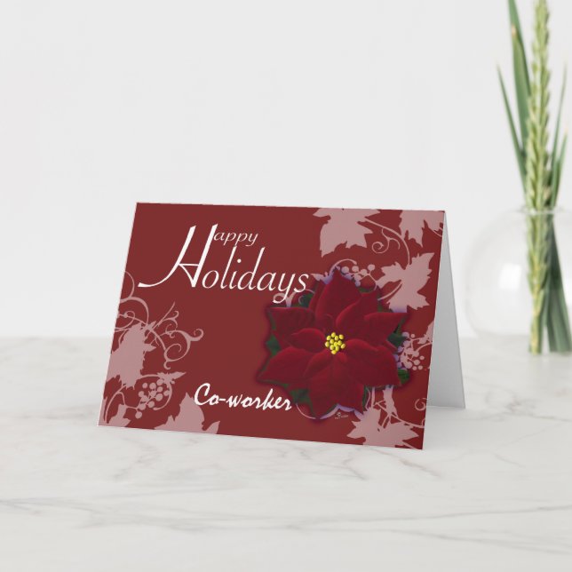 Joyeuses vacances Carte Cotravailleur Noël Poinset (Devant)