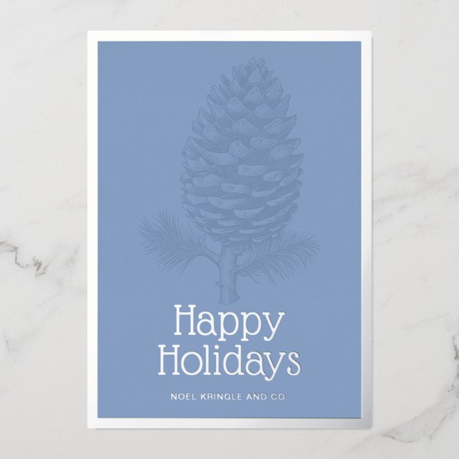 Joyeuses vacances Fir Pinecone Moderne Bleu Entrep (Recto)