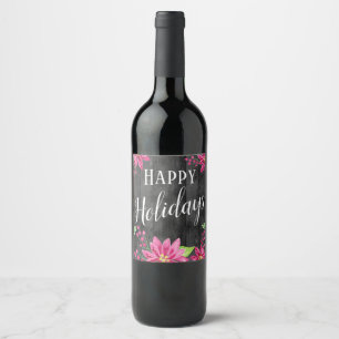 Joyeuses vacances Floral Bois Pays Vin Étiquette