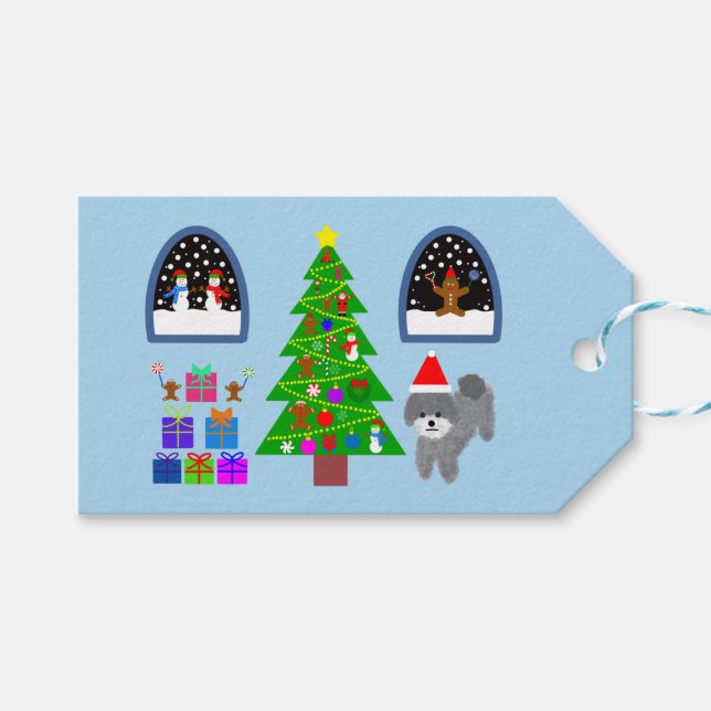 Joyeuses vacances Gris Poodle Noël #4-2 étiquette  (Devant (Horizontal))