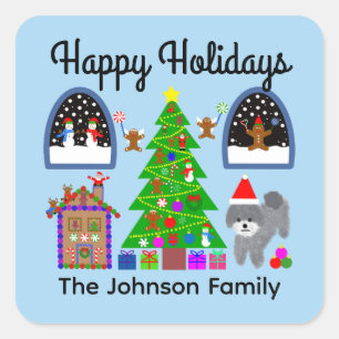 Joyeuses vacances Gris Poodle Noël #6 Stickers