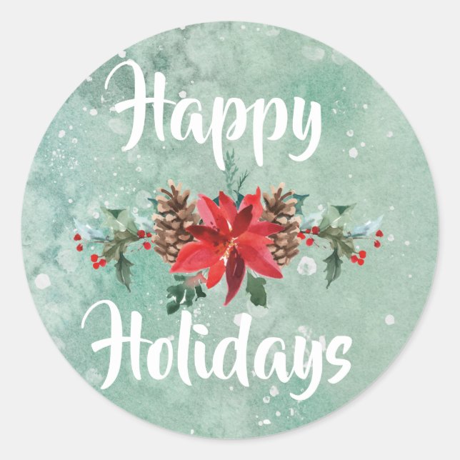 Joyeuses vacances hiver autocollant neige aquarell (Devant)