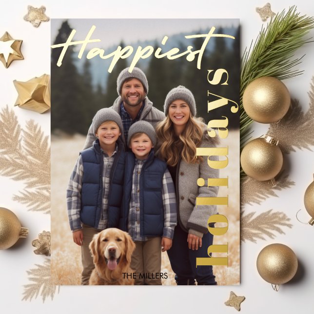 Joyeuses vacances Marine Plaid Tartan 1 Photo Mode (Happiest Holidays Navy Plaid Tartan 1 Photo Modern Foil Holiday Card)