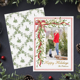 Joyeuses vacances Mistletoe Red Bow Family Photo