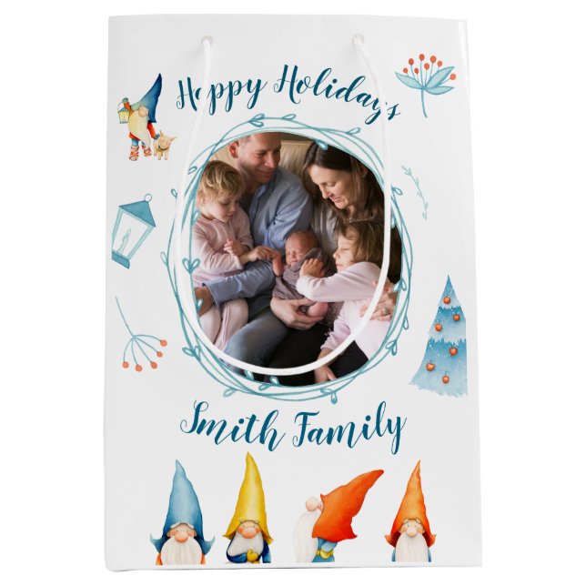 Joyeuses Vacances Noël Sacs Cadeaux Avec Elfes (Devant)