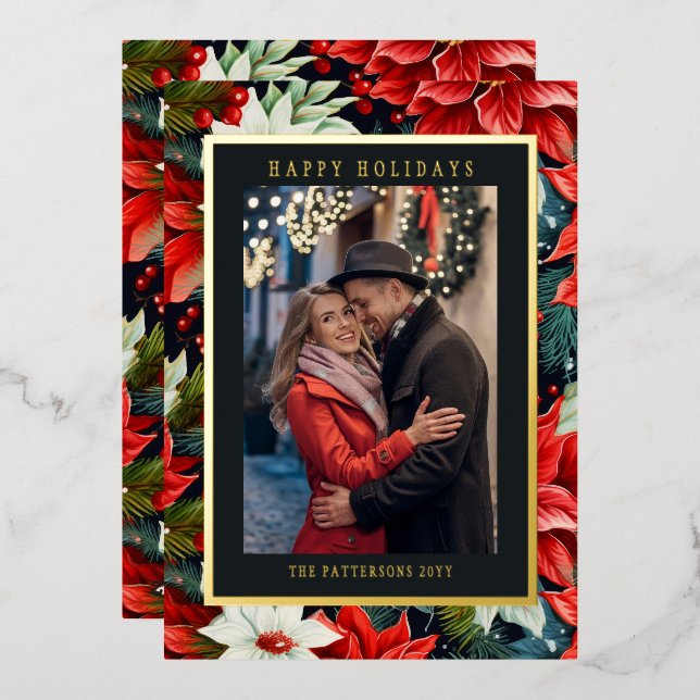 Joyeuses vacances Poinsettia Floral Photo Noël (Recto/Verso)