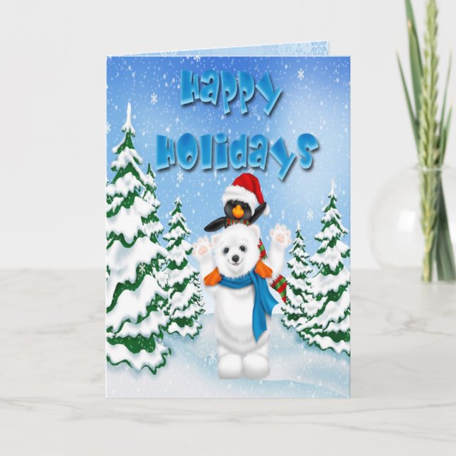 Joyeuses vacances Polar Bear Penguin Carte de voeu (Devant)