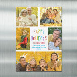 Joyeuses Vacances Rainbow Family Photo Magnet Card<br><div class="desc">Cette jolie carte magnétique moderne de Happy Holidays présente un agencement élégant de 5 photos de famille sur un arrière - plan blanc avec une jolie typographie arc-en-ciel. Cette belle carte magnétique de vacances photo pour enfants présente le collage photo de votre propre enfant entourant votre message coloré pour Noël...</div>