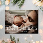 Joyeuses vacances Retro art déco script carte phot<br><div class="desc">Joyeuses fêtes ! Une typographie moderne pour cette collection carte photo. Pour customiser avec votre photo de famille préférée.</div>
