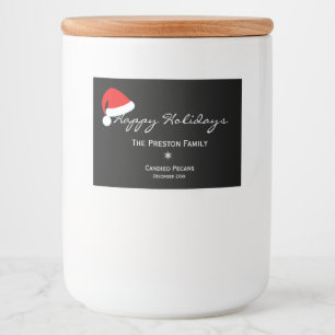 Joyeuses vacances Santa Hat Jar Étiquette - Noir
