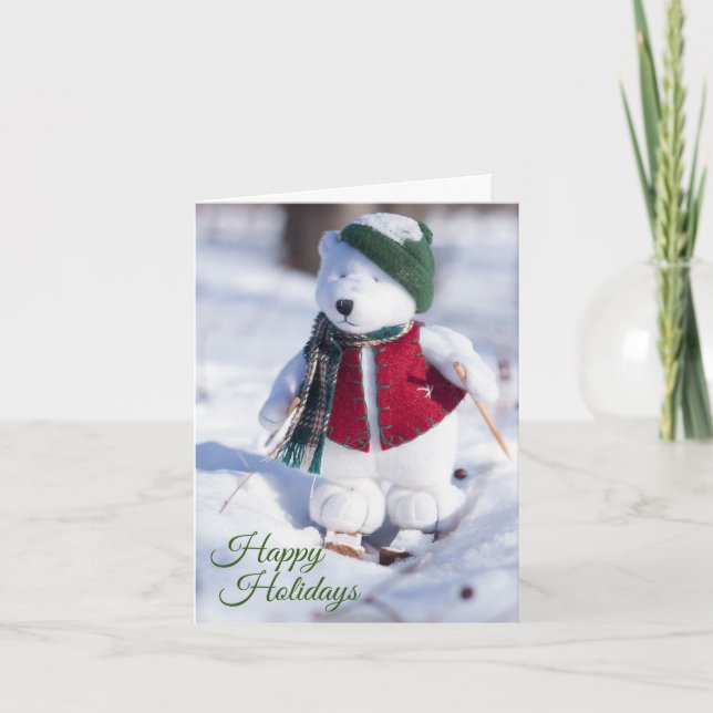 Joyeuses vacances ski Teddy Bear Carte photo (Devant)