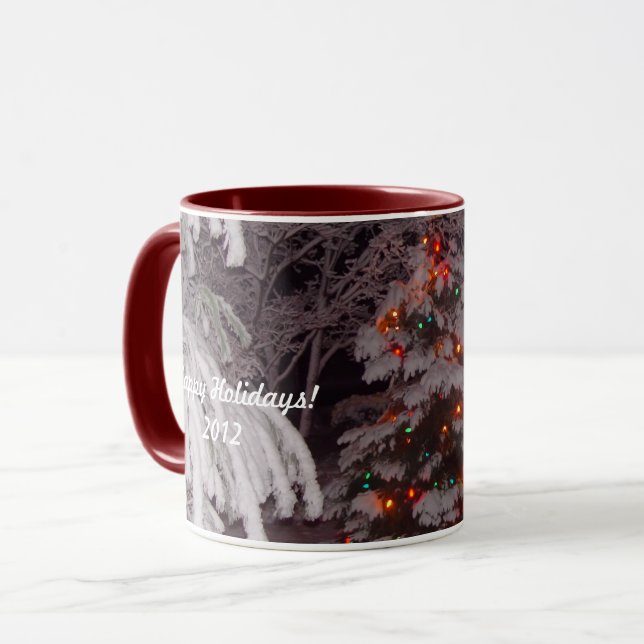 Joyeuses vacances Snowy Tree Lights Mug (Devant gauche)